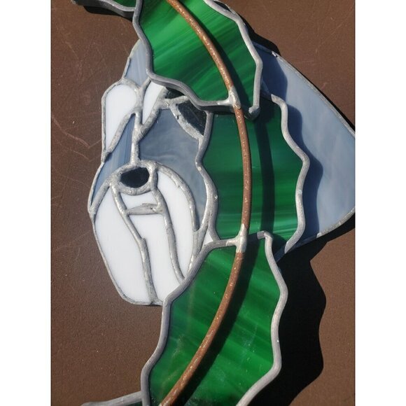 Handmade‎ Vintage Stained Glass Christmas Wreath Dogs Holly Leaves Berries - Picture 4 of 10